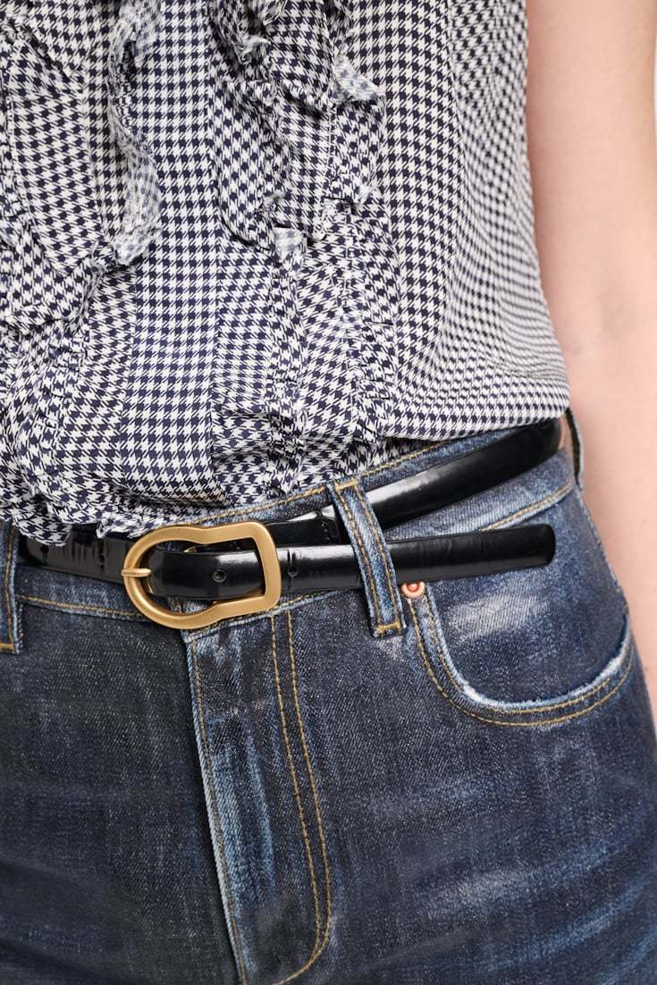Dorothee Schumacher Thin Leather Belt With Signature Buckle In Black