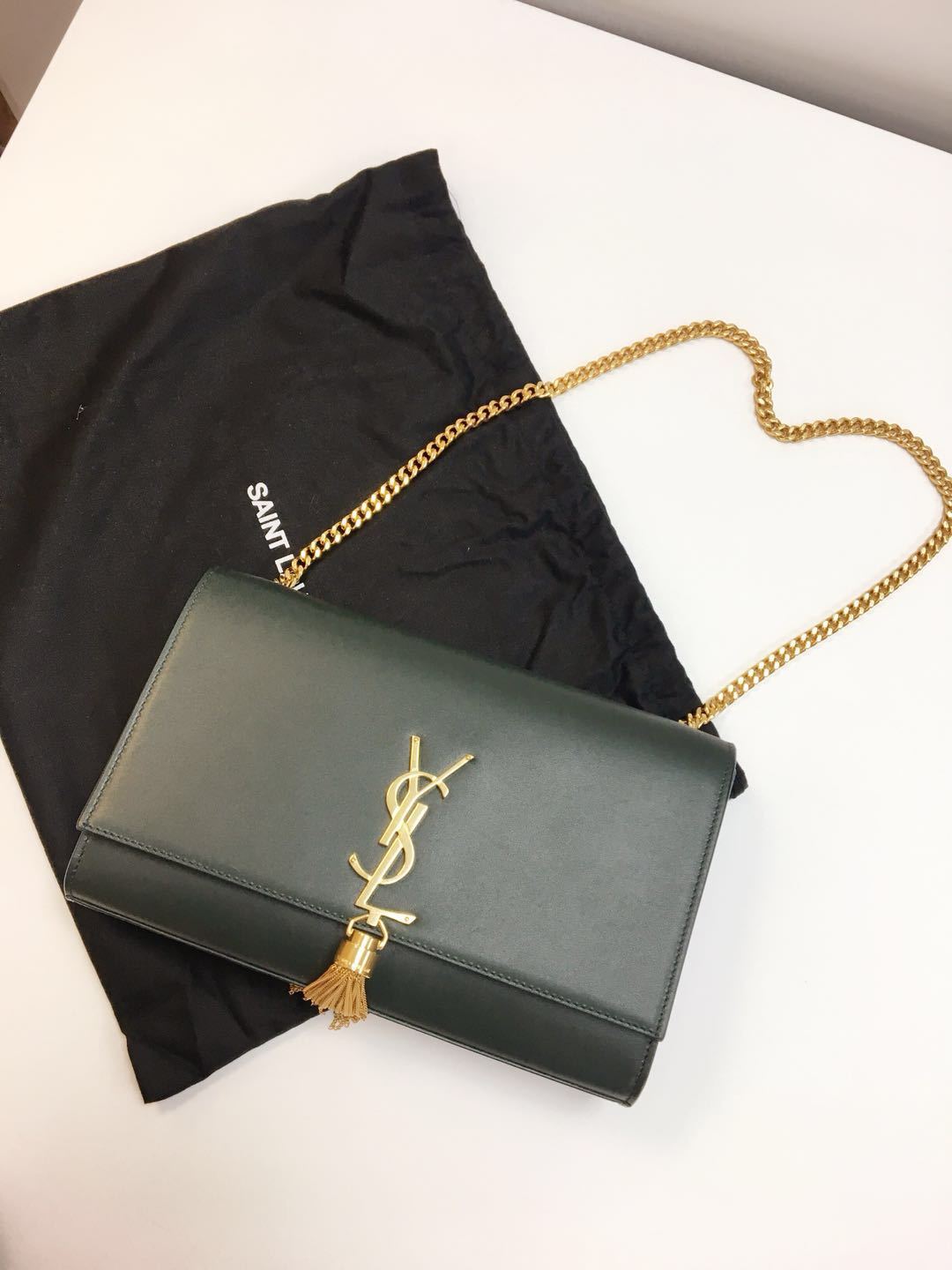 Saint Laurent Medium Monogram Kate Shoulder Bag In Green