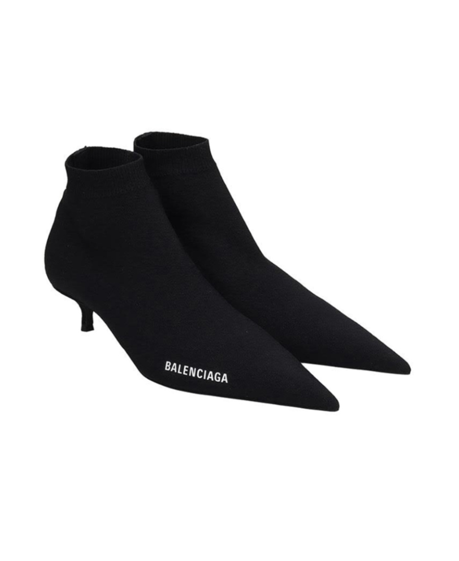 Shop Balenciaga Logo Pointy Boots In Black