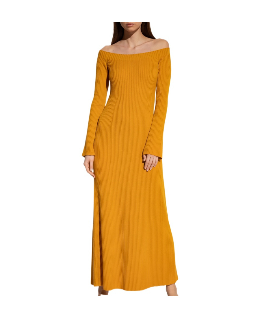 Chloé Off-shoulder Ribbed Maxi Dress In Orange