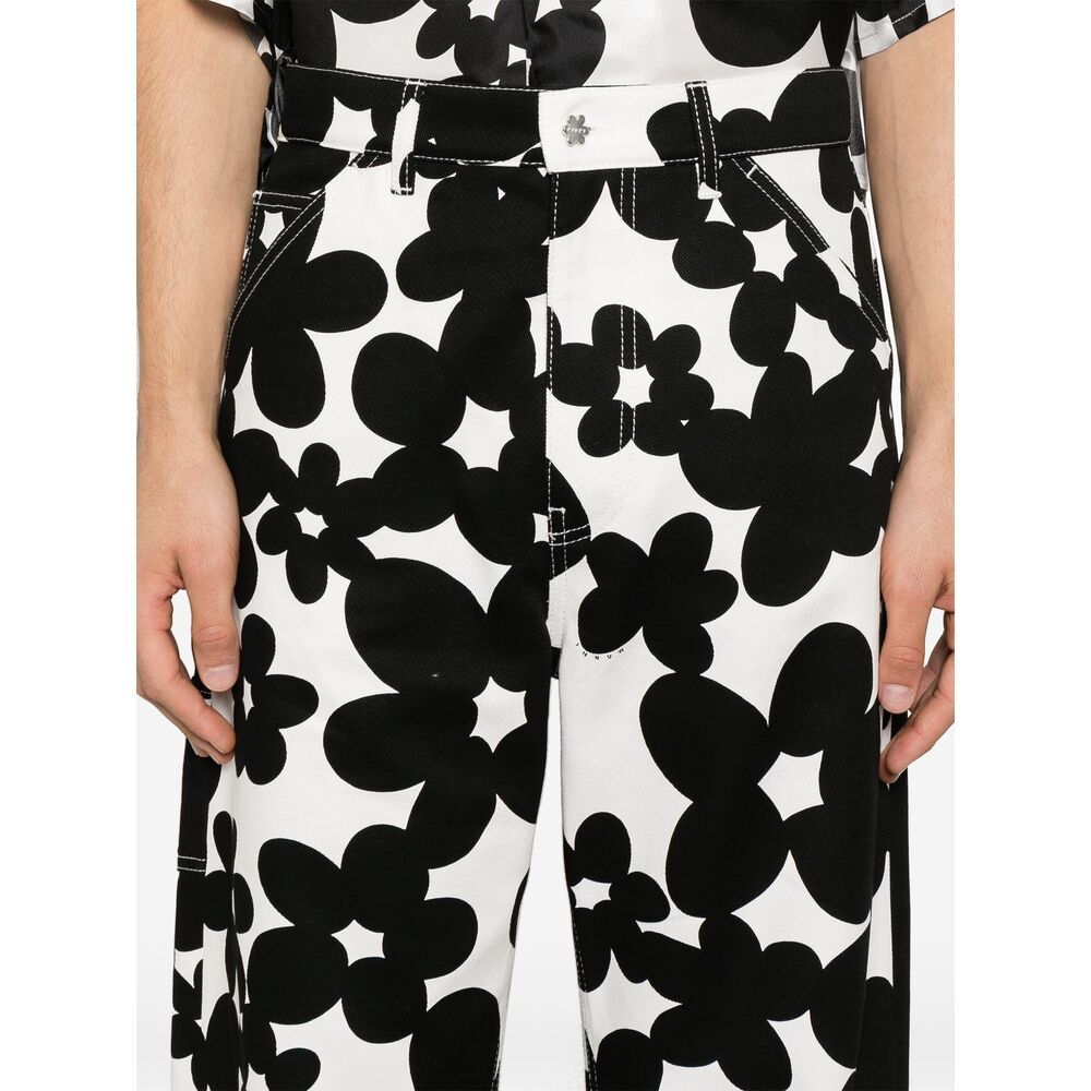 Marni Floral-print Gabardine Trousers In Black