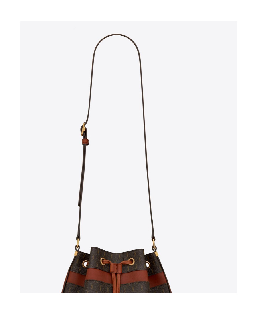 Saint Laurent Stripe Panelled Monogram Bag In Brown