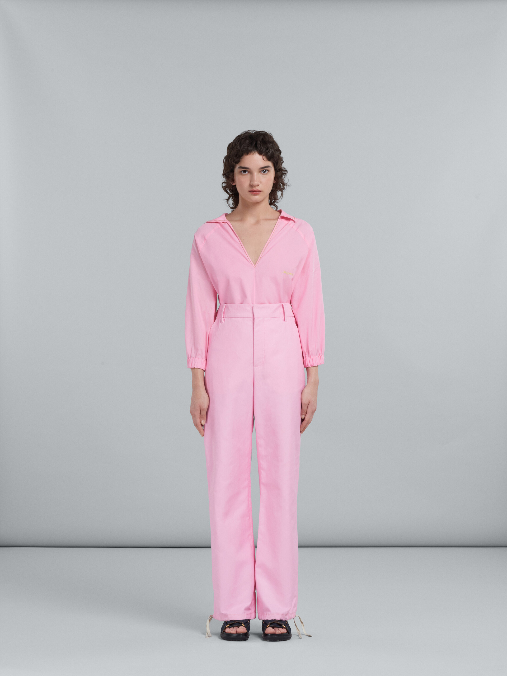 Marni Embroidered-logo Straight-leg Trousers In Pink