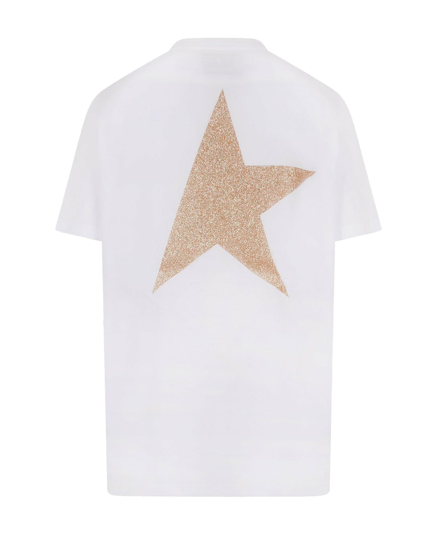 Golden Goose White Star Collection T-shirt With Logo And Star In Gold Glitter In White