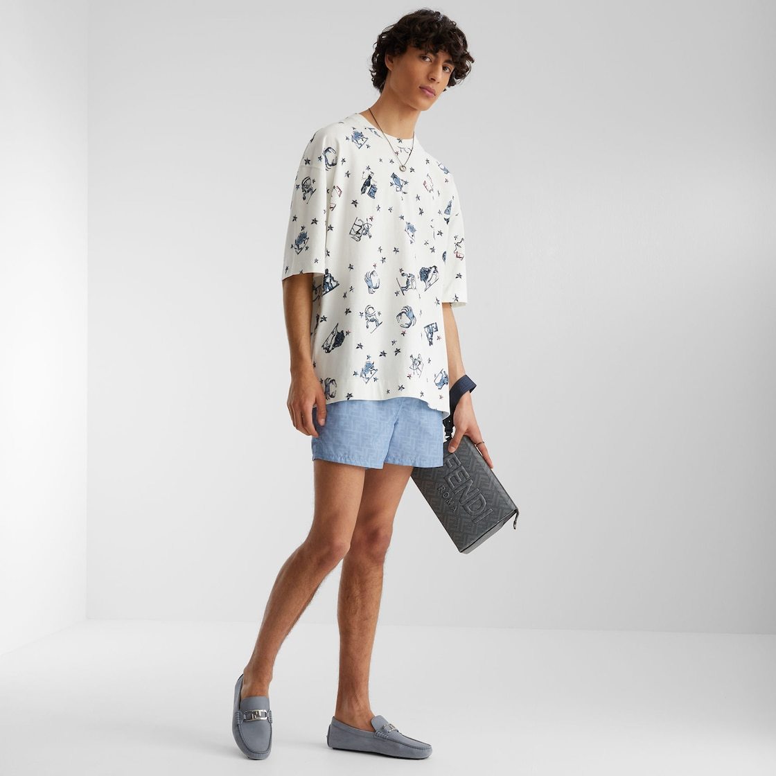 Fendi Light Blue Nubuck Loafers In Blue