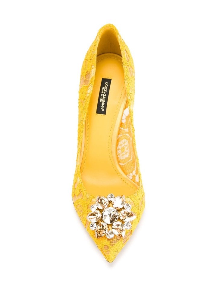 Dolce & Gabbana Bellucci Taormina Lace Pumps With Crystals In Yellow