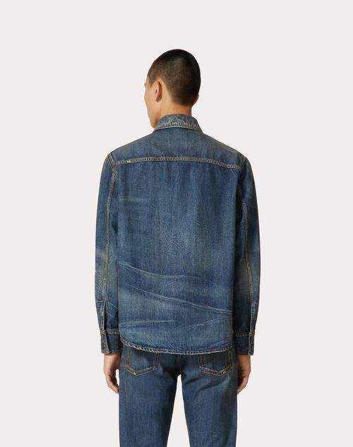 Valentino V-detail Denim Shirt In Blue