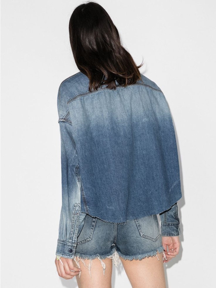 R13 Cropped Denim Shirt In Gray