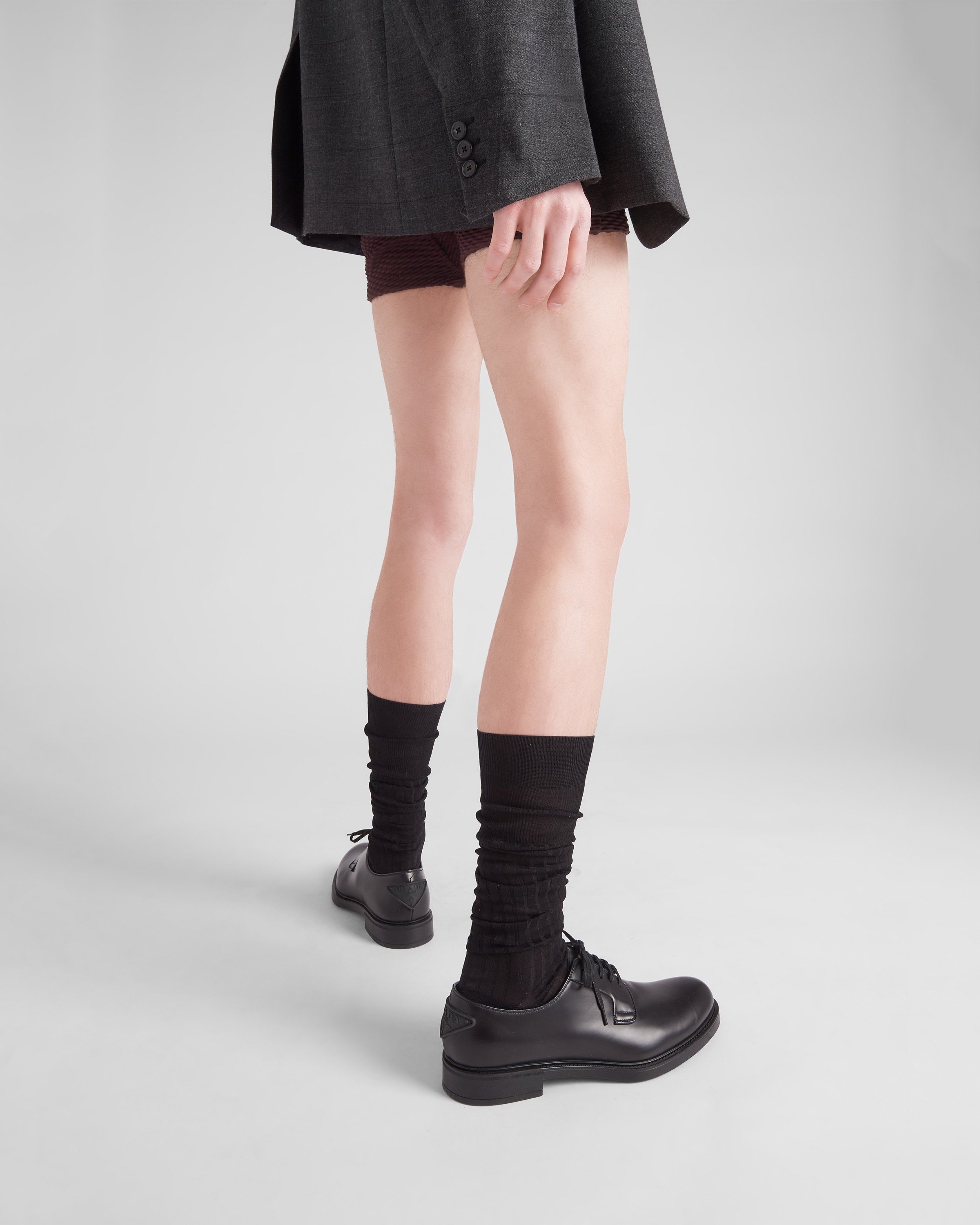 Prada Lace-up Leather Derbies In Black