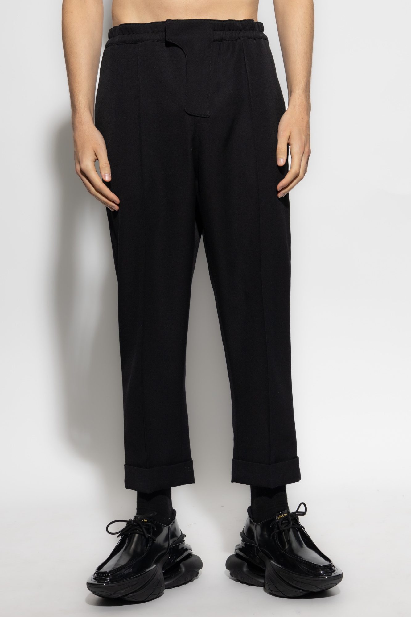 Balmain Navy Blue Twill Pant In Black