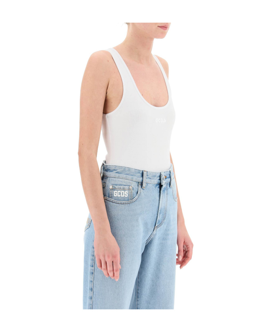 Gcds Logo-print Sleeveless Bodysuit In White