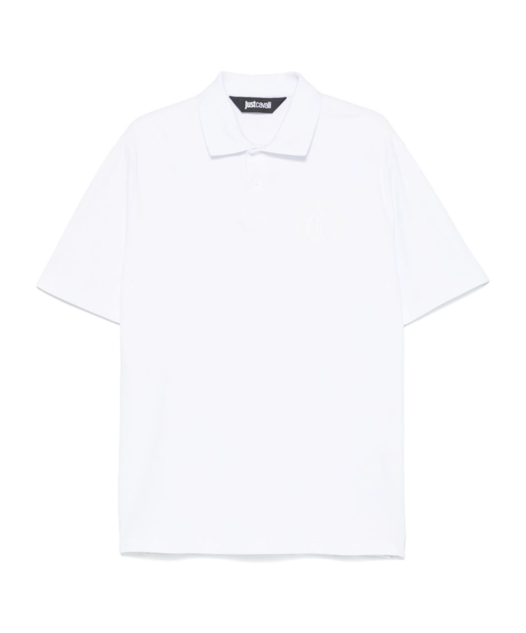 Just Cavalli Collared Polo With Side Slits And Short Sleeves In White