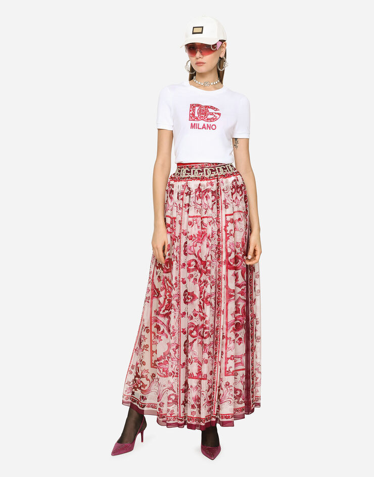 Dolce & Gabbana Majolica-print Silk Floor-length Skirt In Pink