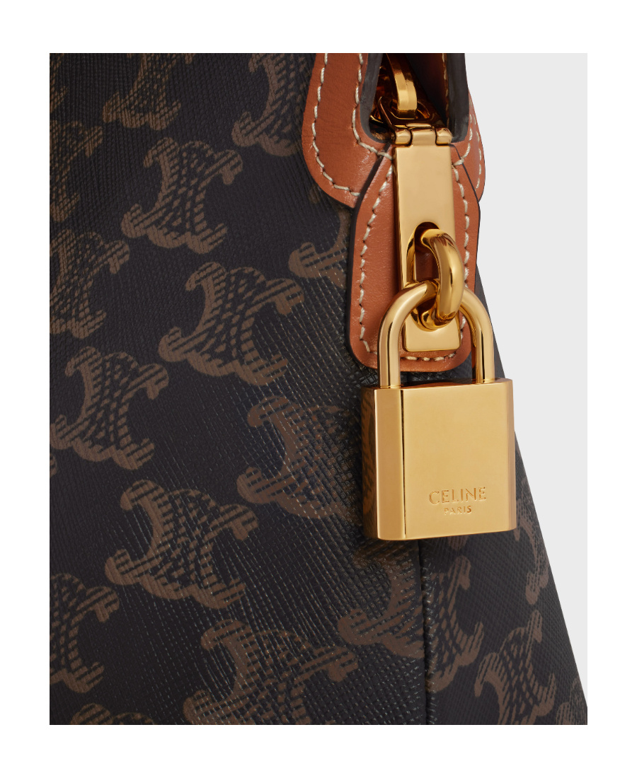 Celine Lock Toiletry Pouch In Triomphe Canvas And Calfskin In Brown
