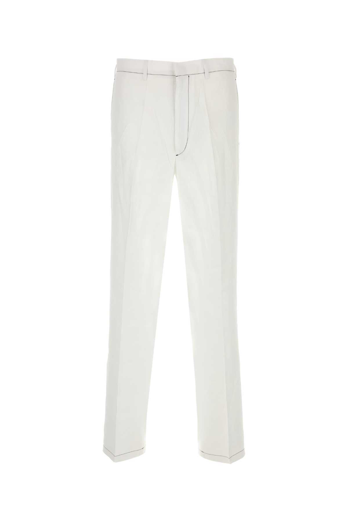 Prada Linen Trousers With Back Welt Pockets In White