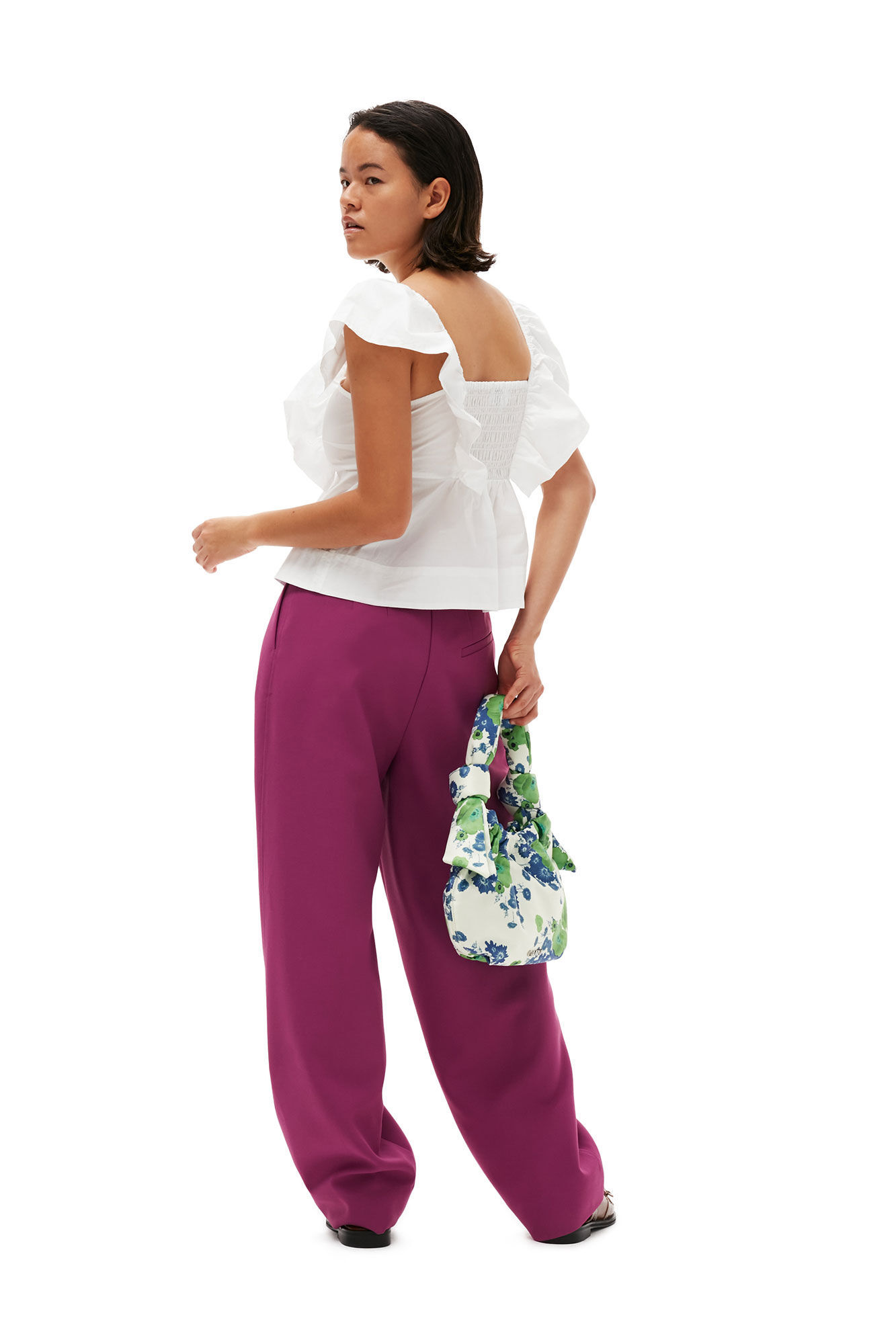 Ganni Pleated High-rise Wide-leg Pants In Pink