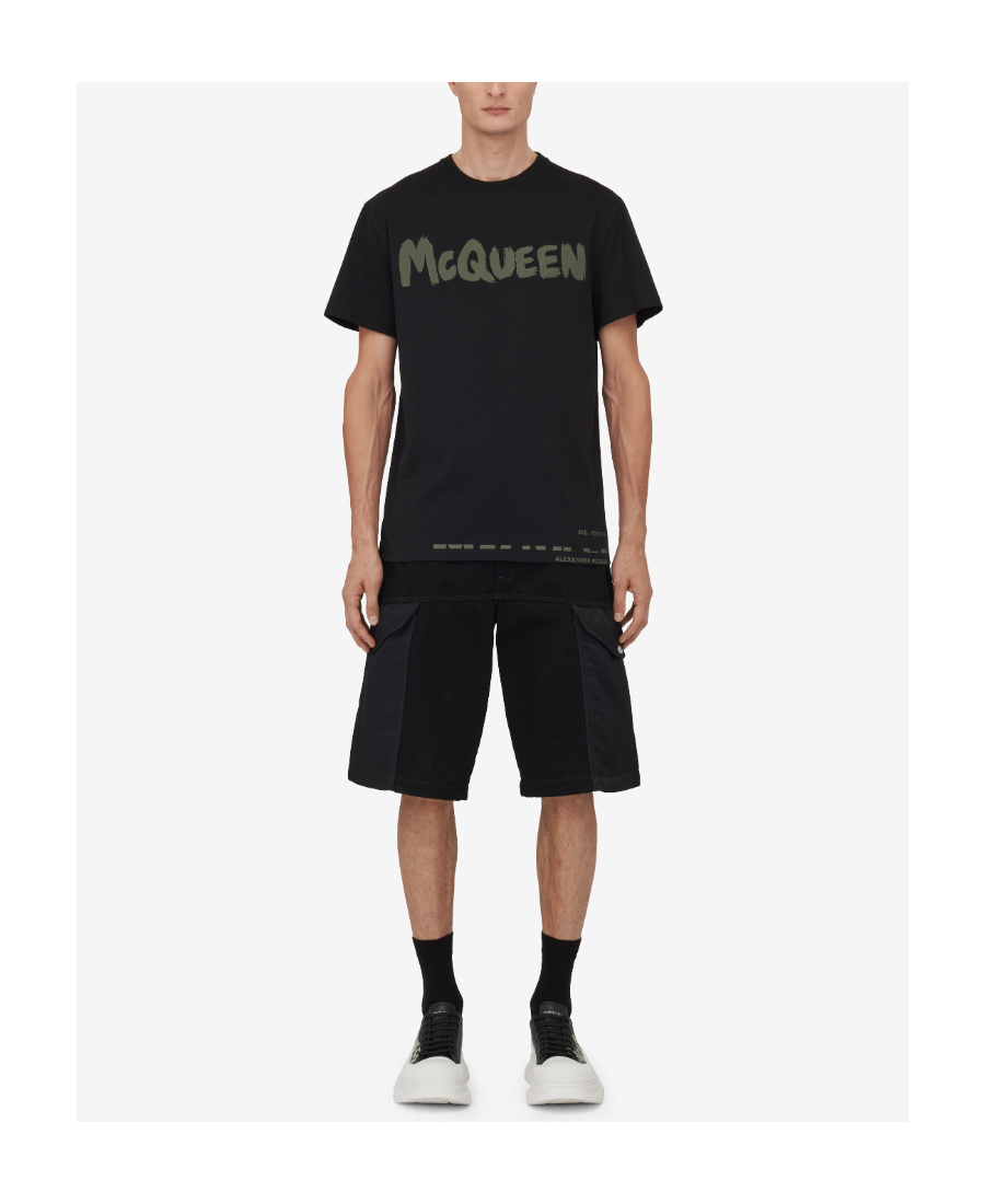 Alexander Mcqueen Organic Cotton Bermuda Shorts With Nylon Inserts In Black