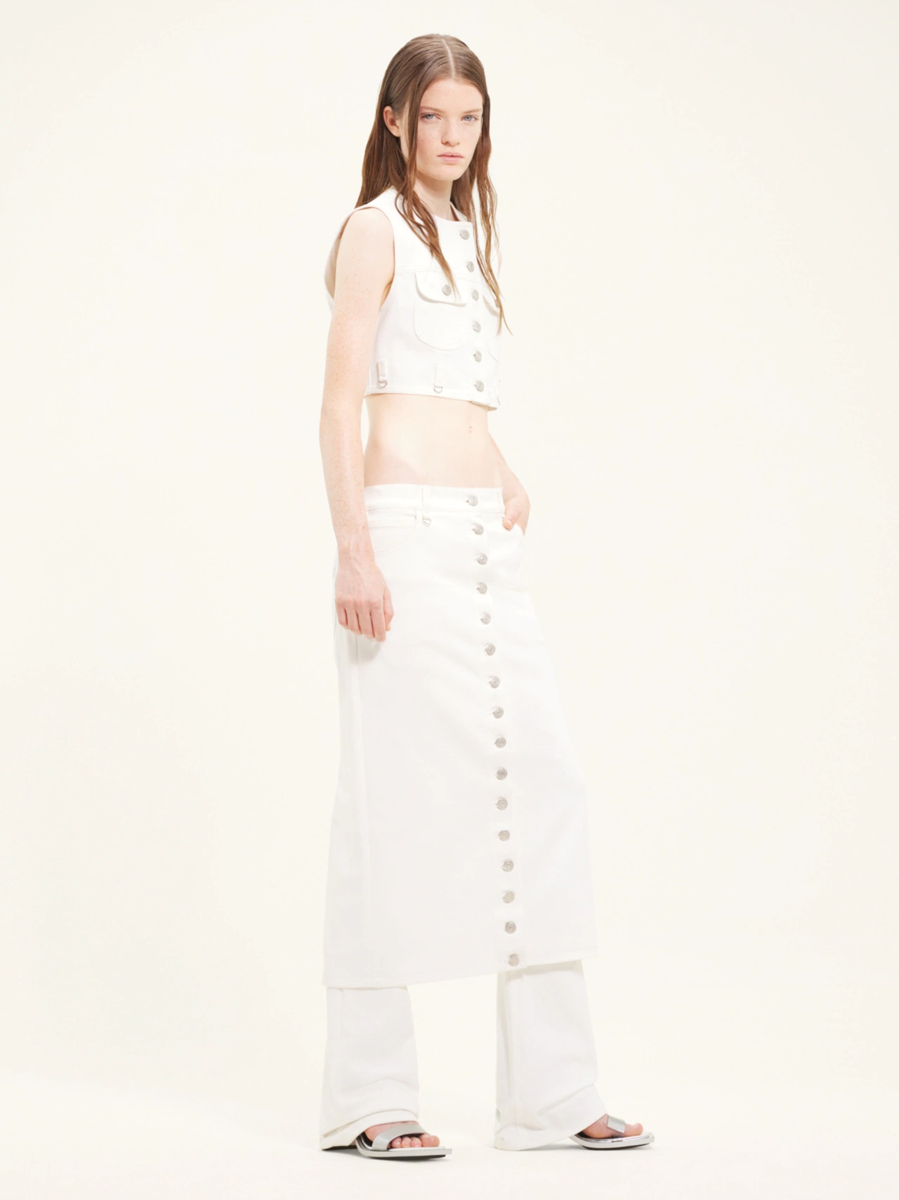 Courrèges Courreges "denim Midi Skirt With Multif In White