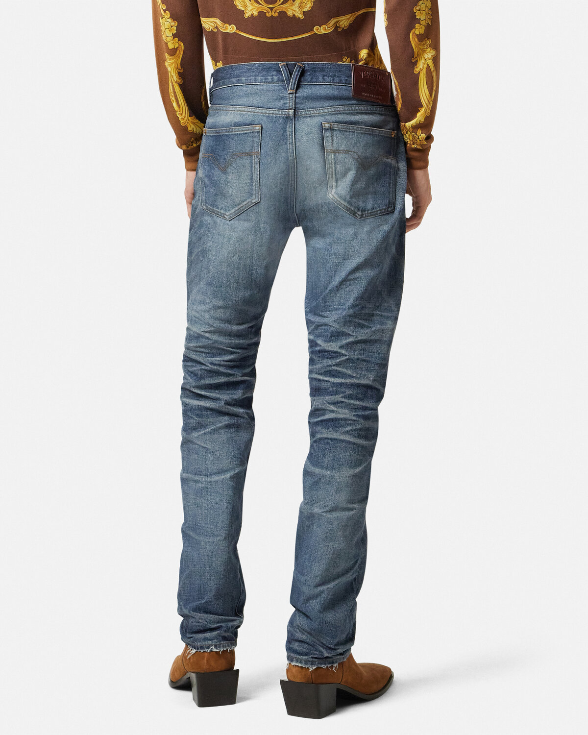 Versace Blue Jeans With Regular Fit And Medusa Hardware In Blue
