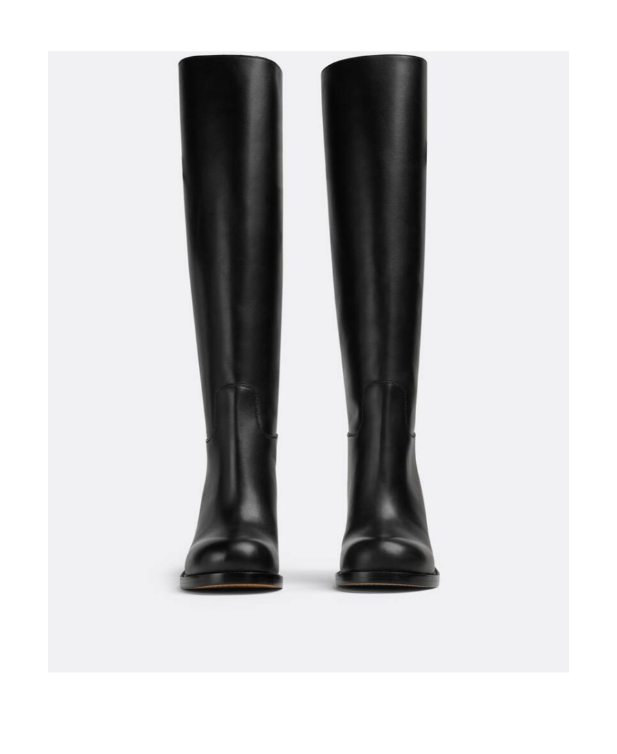 Bottega Veneta Leather High Shaft Block Heel Boots In Black