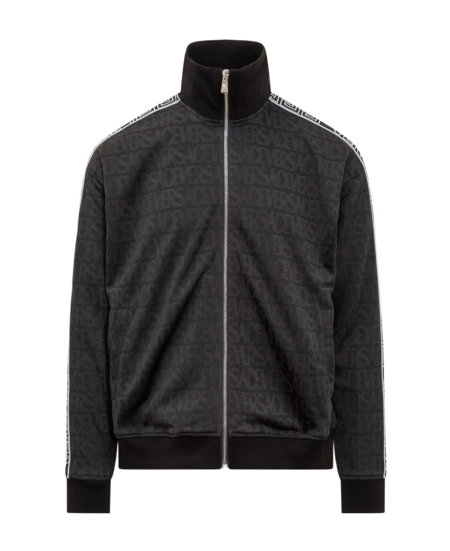 Versace Allover-pattern Cotton Track Jacket In Black