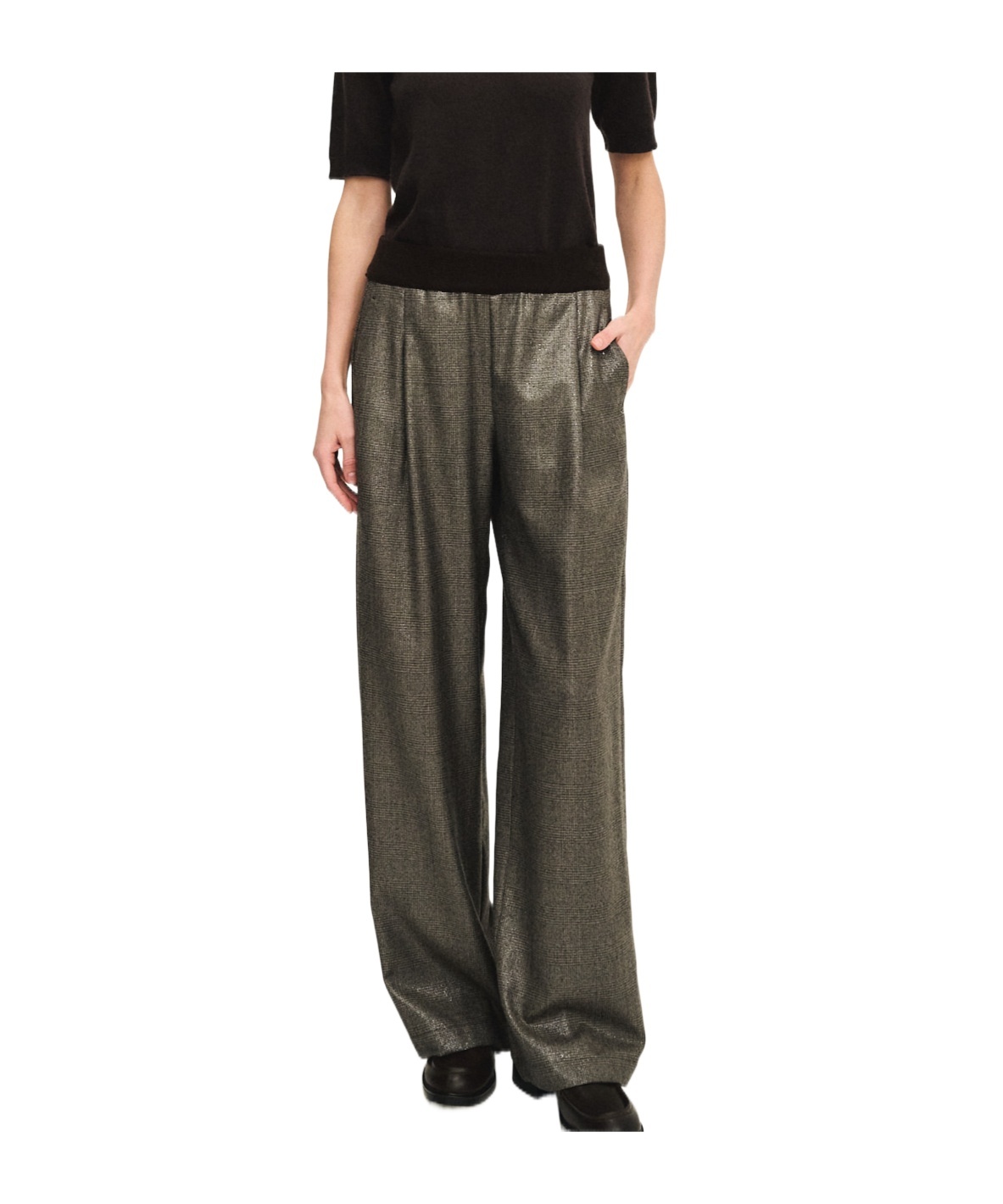 Panicale Shiny Trousers In Cool Wool In Ebonysilver