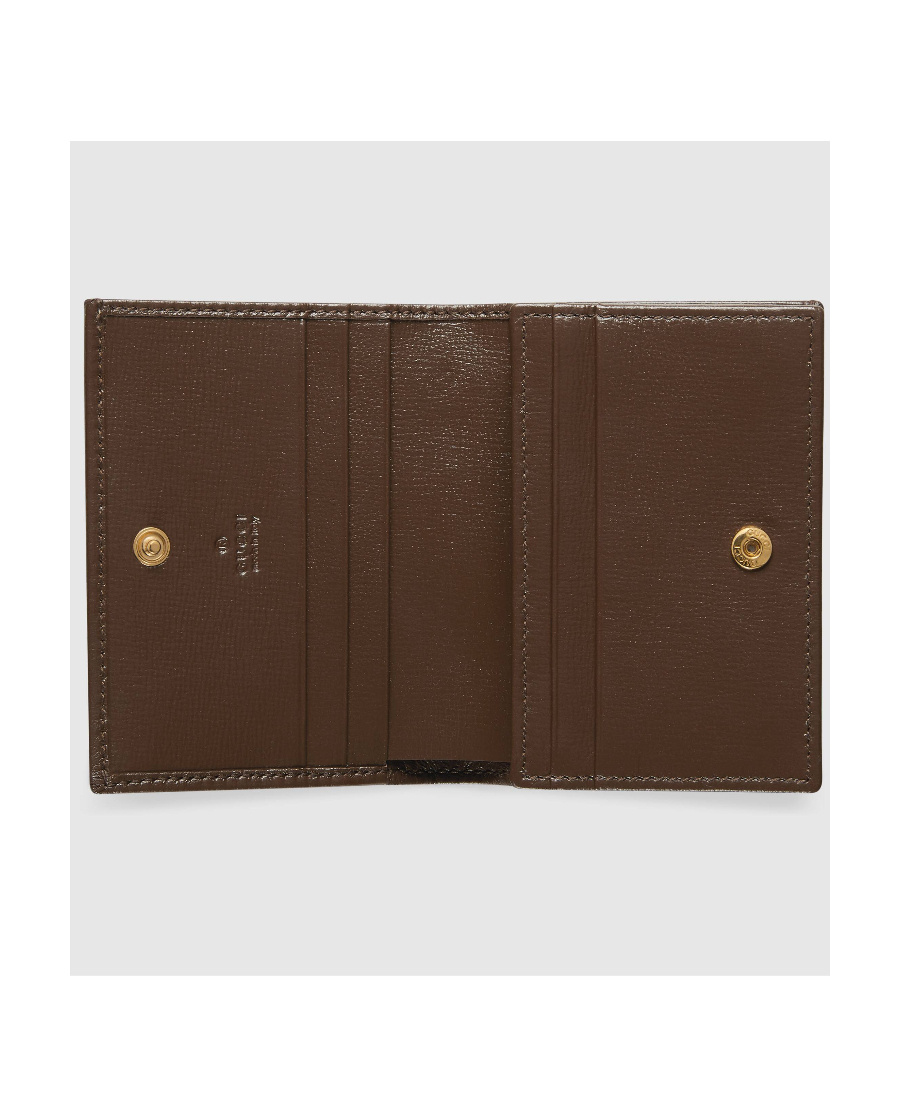 Gucci Compact Wallet With Signature Logo Pattern In Brown