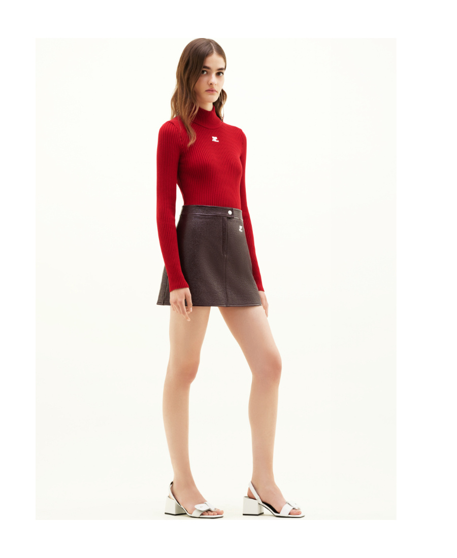 Shop Courrèges Logo-patch Vinyl Skirt In Black