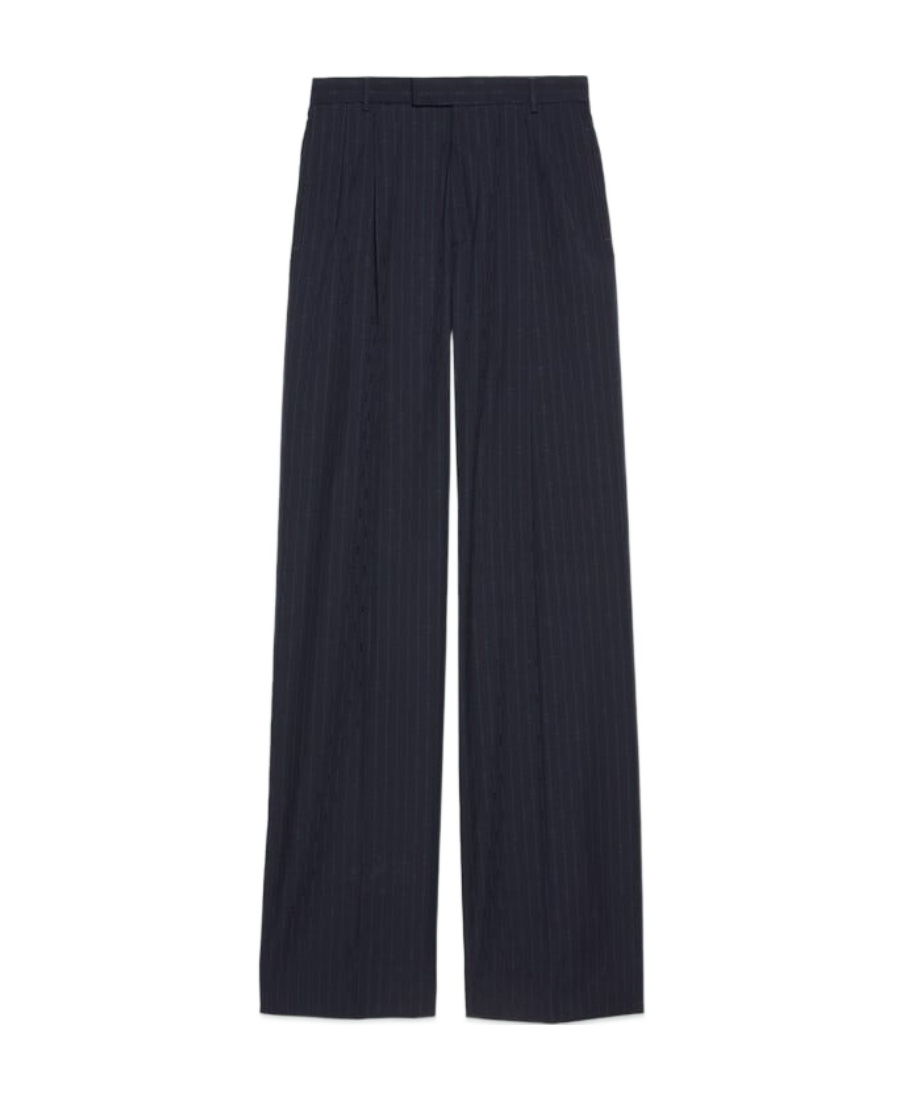 Gucci Horsebit Striped Wool Trousers In Black