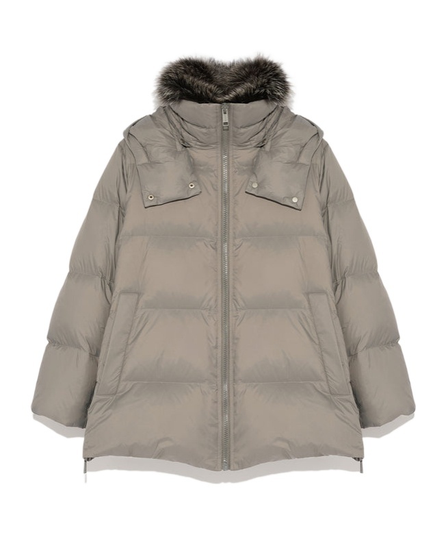 Yves Salomon Fox Fur Collar Down Jacket In Gray