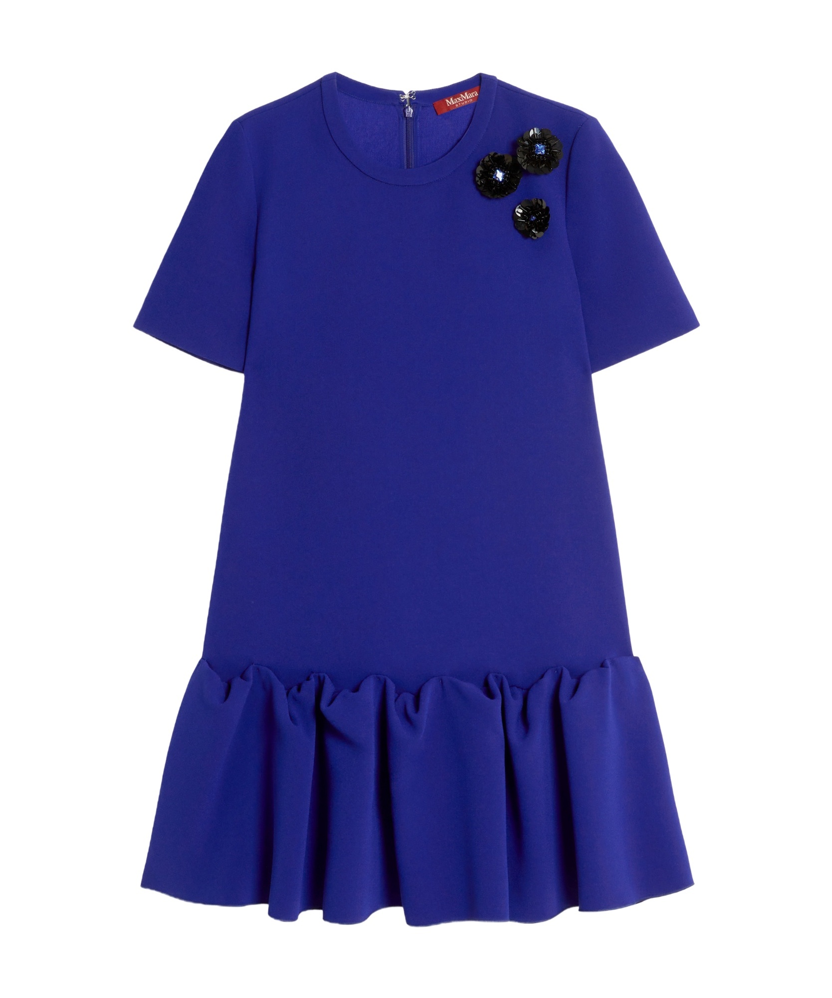 Max Mara Ruffled Short-sleeve Dress In Blue
