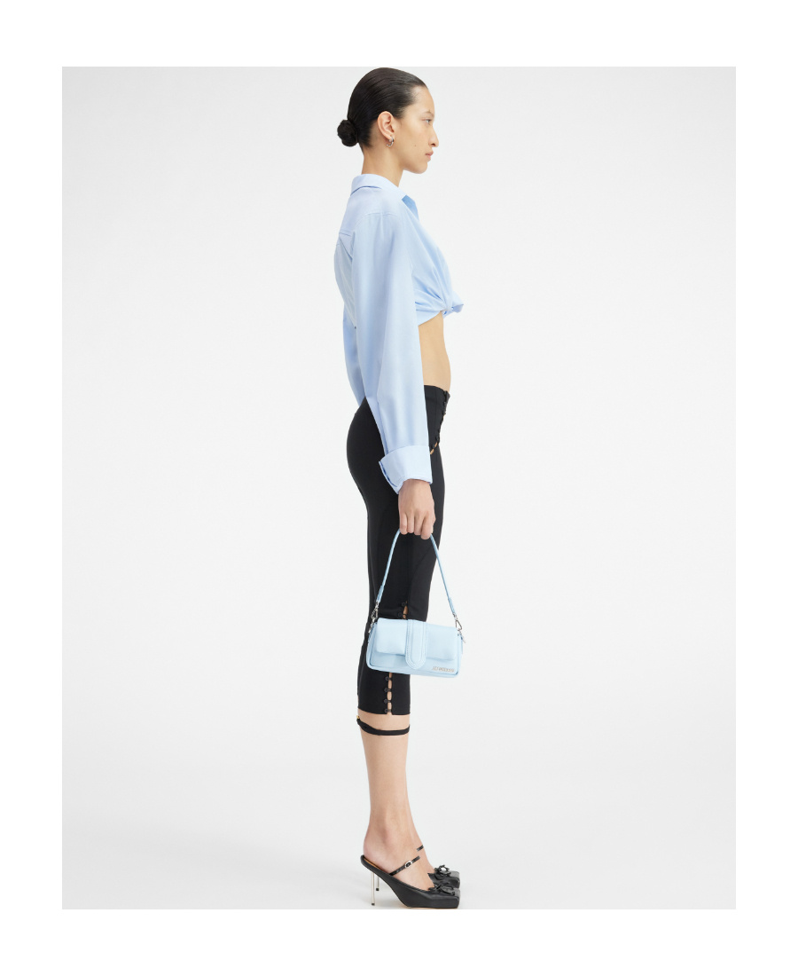 Jacquemus Ruched Tucked In Cropped Long Sleeve Shirt In Blue