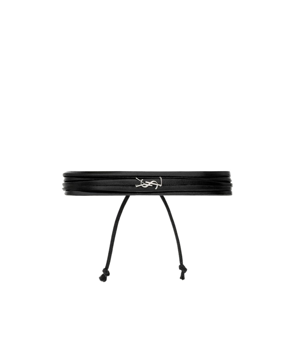 Saint Laurent Leather Cassandre Bracelet In Black