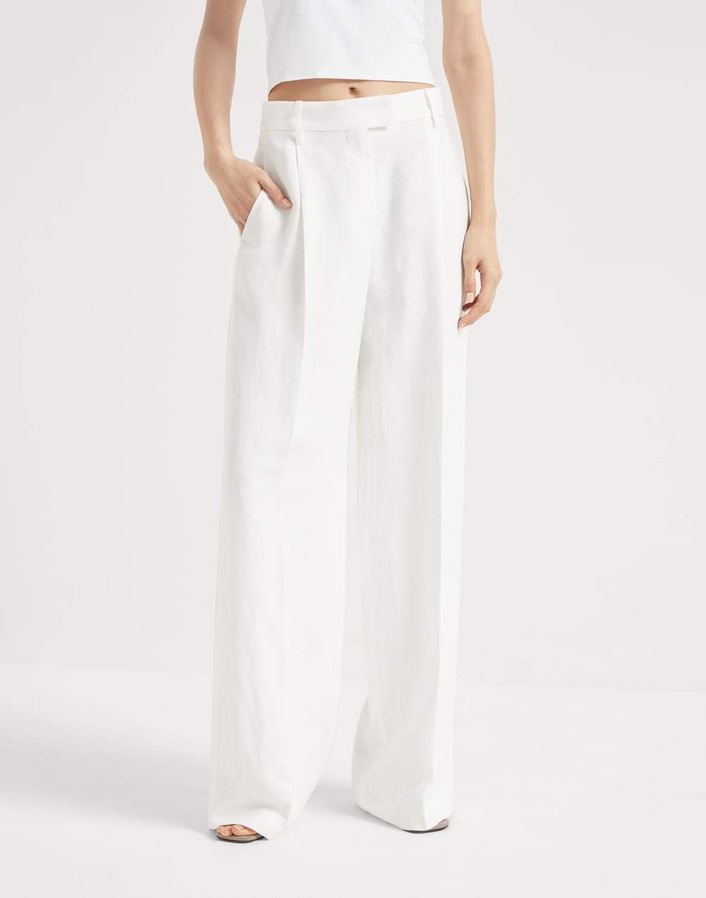 Brunello Cucinelli Pant Pleated Design Acetate Blend In White