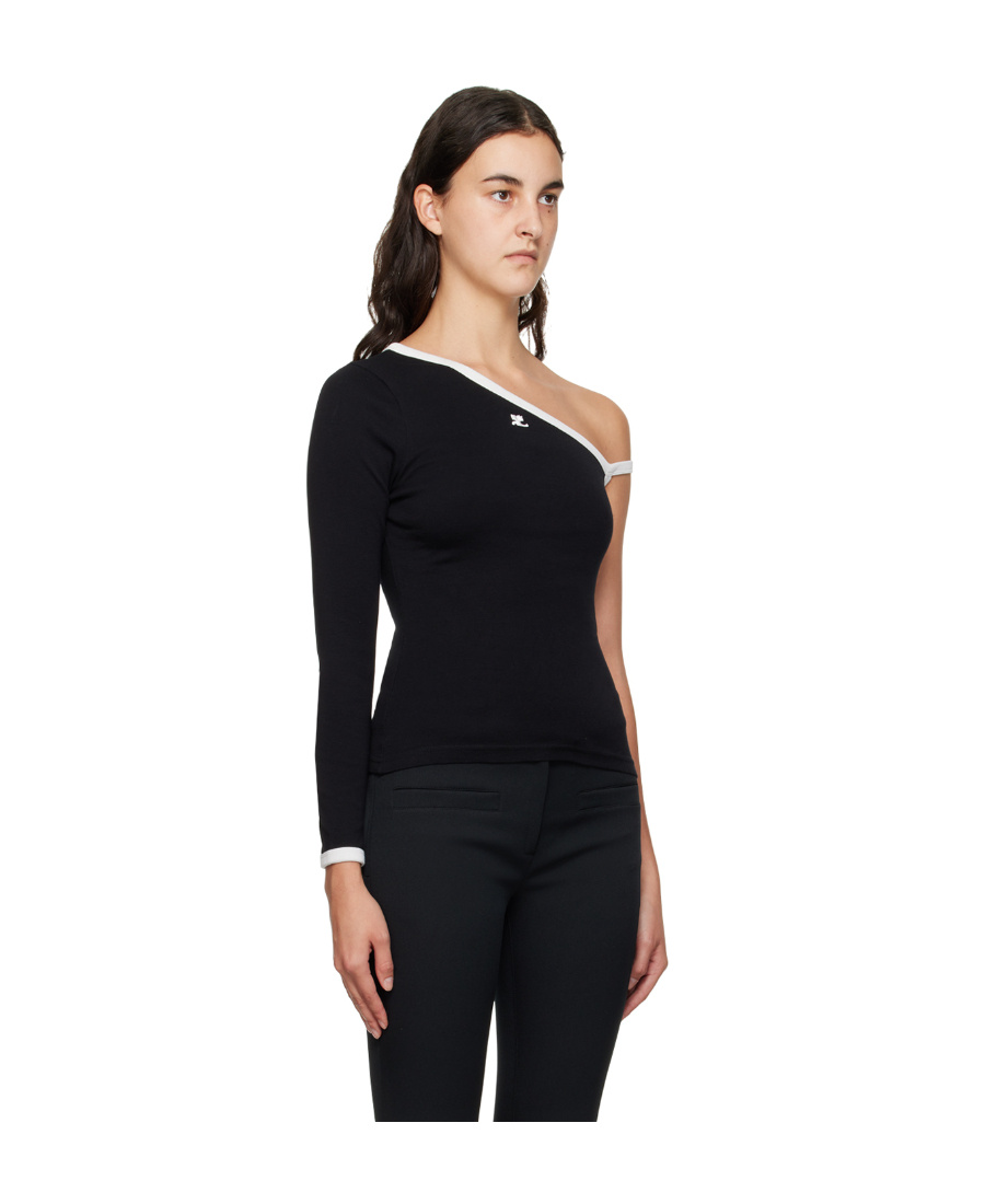Shop Courrèges Single-sleeved Color T-shirt In Black