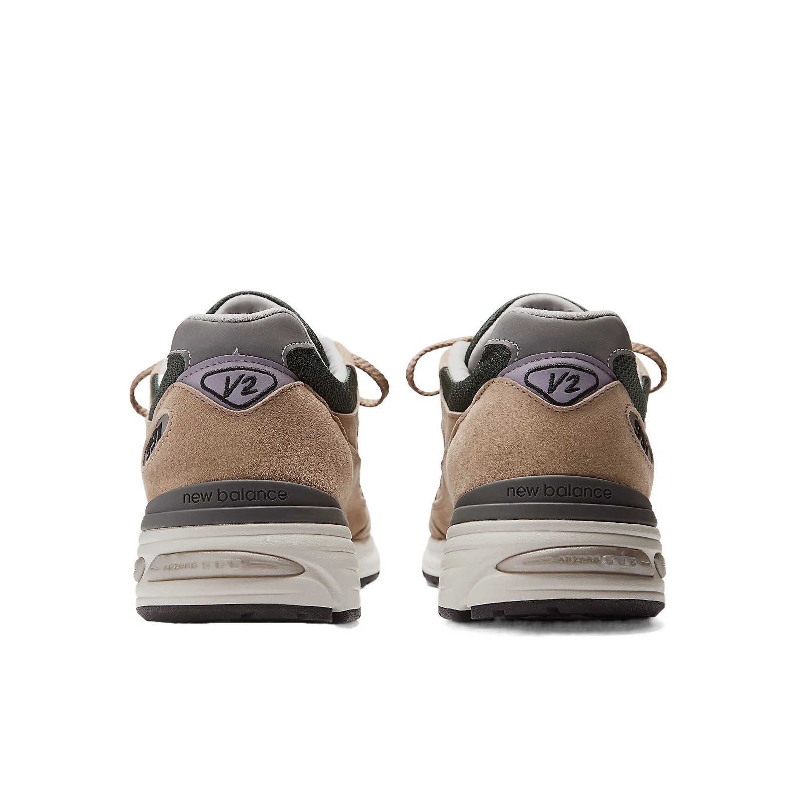 New Balance 991v2 Round Toe Sneakers In Cement With Douglas Fir And Lavender Gray