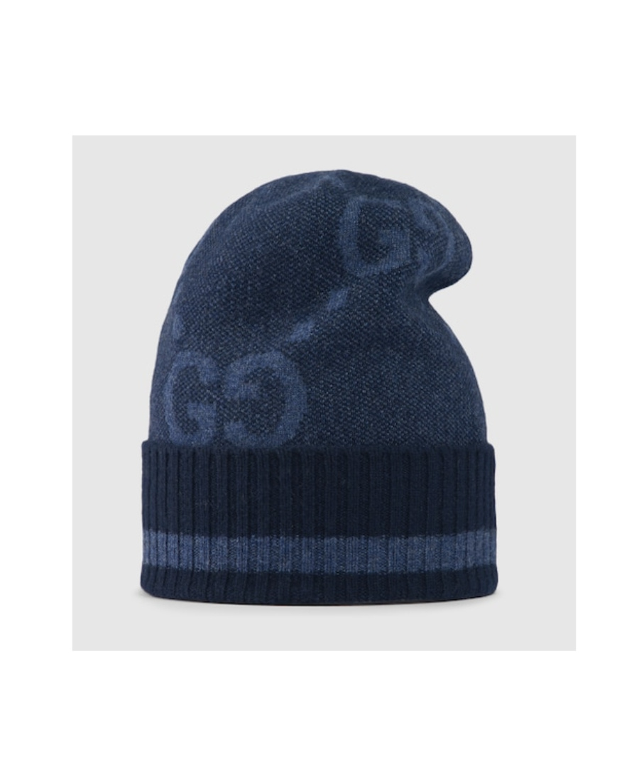 Gucci Gg-patterned Knitted Beanie In Blue