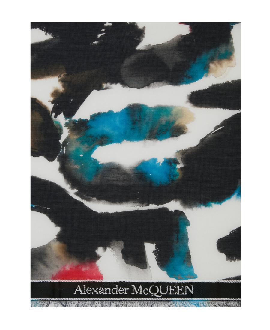 Alexander Mcqueen Graffiti-print Cotton-blend Scarf In Black