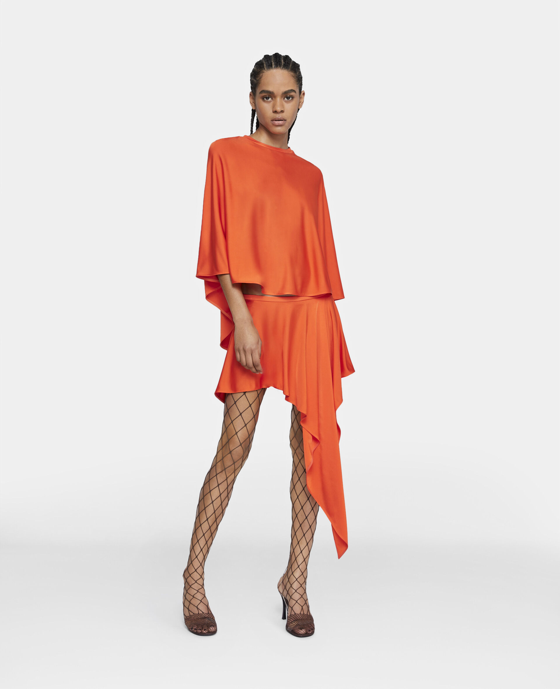 Stella Mccartney Asymmetric Neon Satin-jersey Blouse In Red