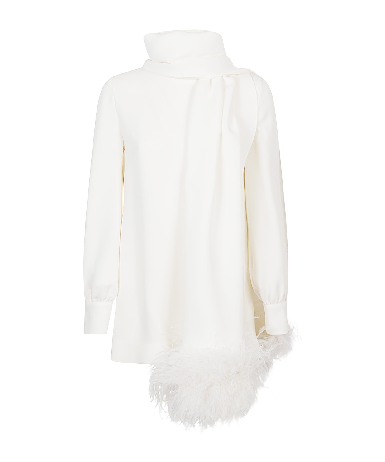 Valentino Silk Top With Feather Detail And Shawl In Ivory White