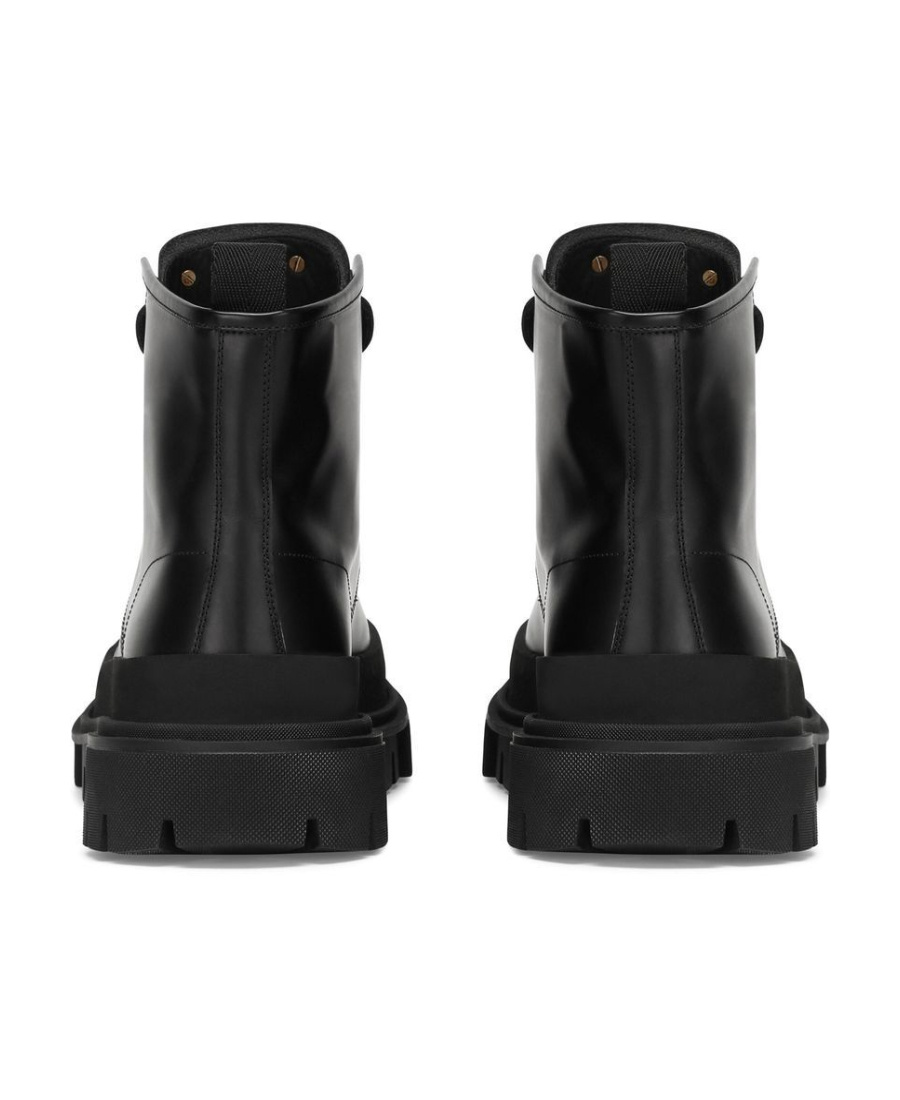 Dolce & Gabbana Lace-up Leather Ankle Boots In Black