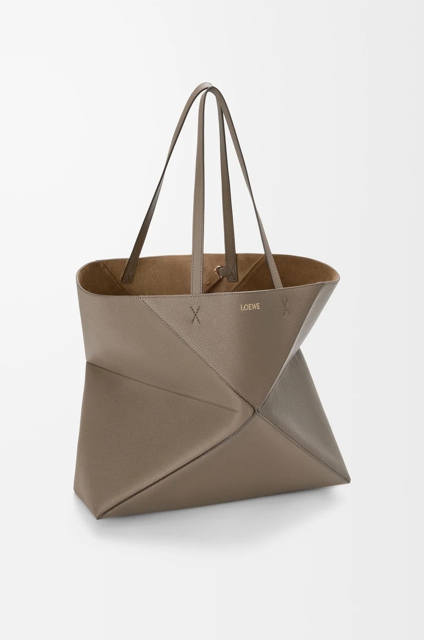 Loewe Large Horizontal Puzzle Fold Tote In Soft Grained Calfskin In Brown