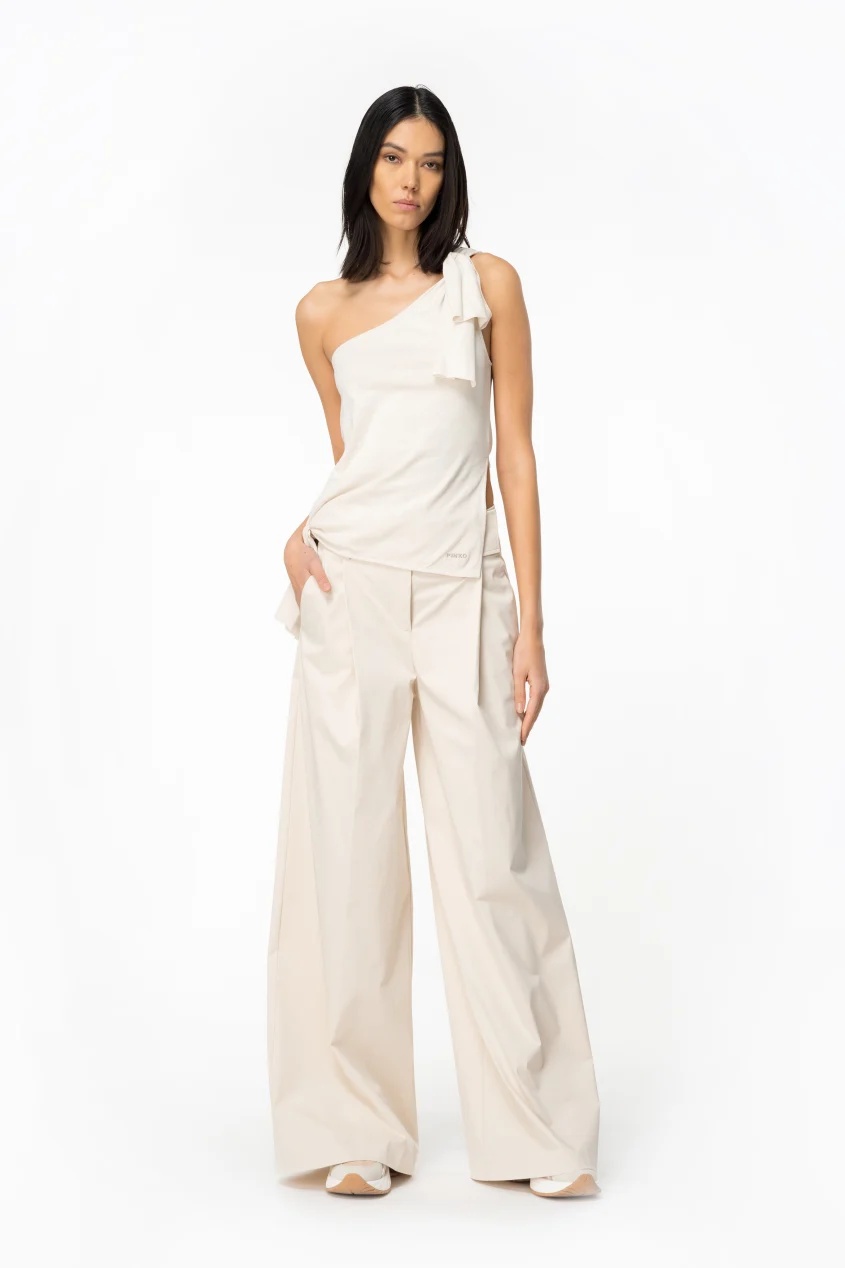 Pinko Extra-wide Trousers In Technical Satin In Nude