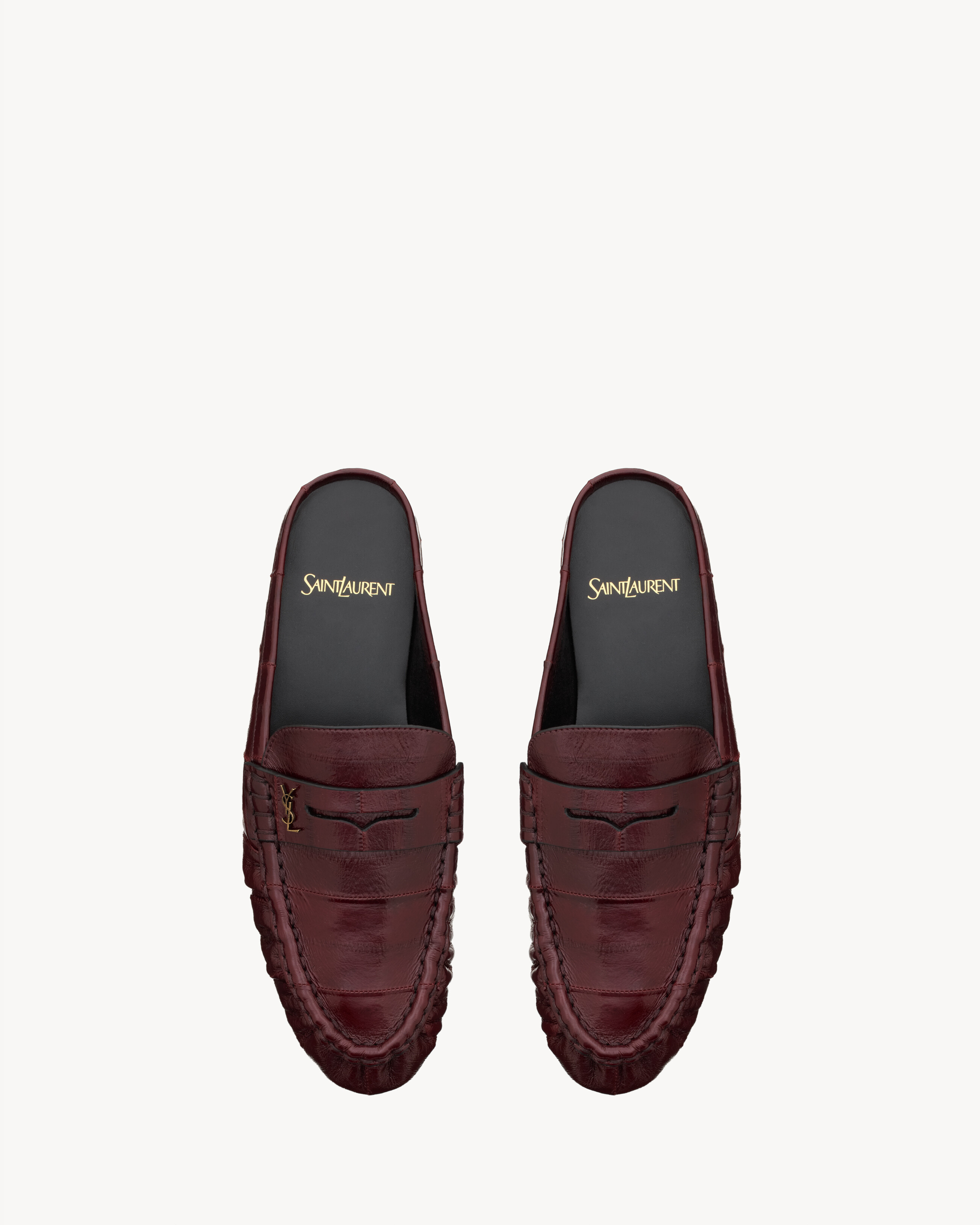 Saint Laurent Le Loafer Mules In Eel In Burgundy
