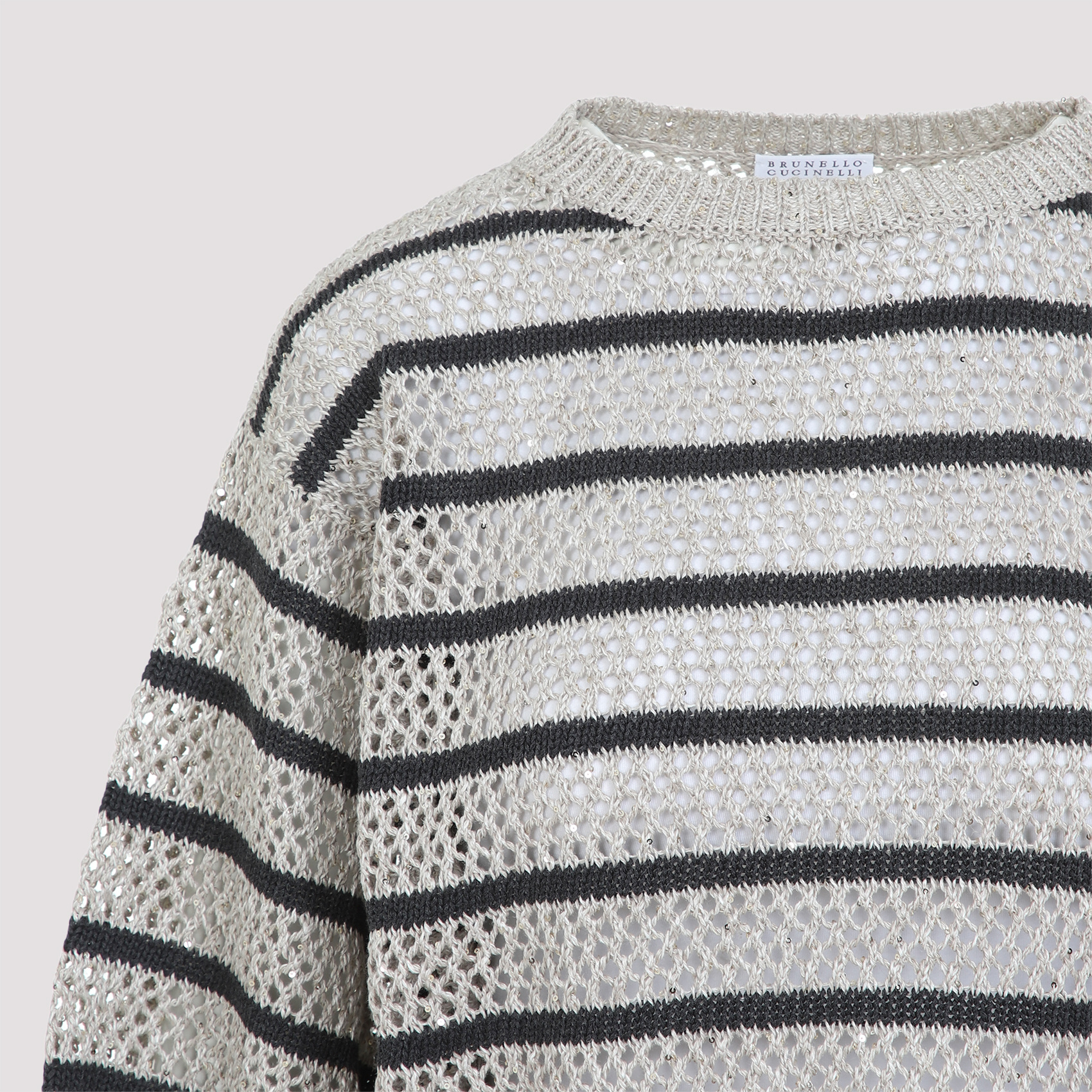 Brunello Cucinelli Striped Knit Sweater In Gray