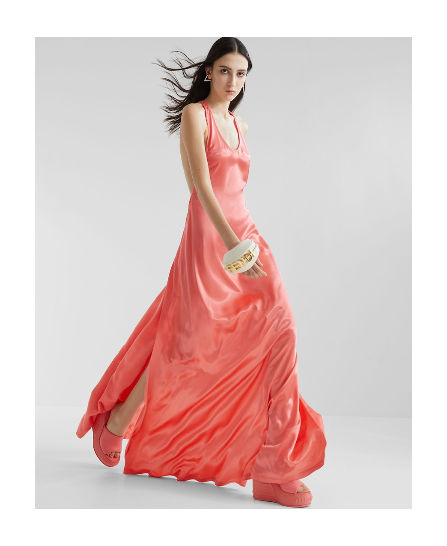 Fendi Satin Belted Long Dress In Pink