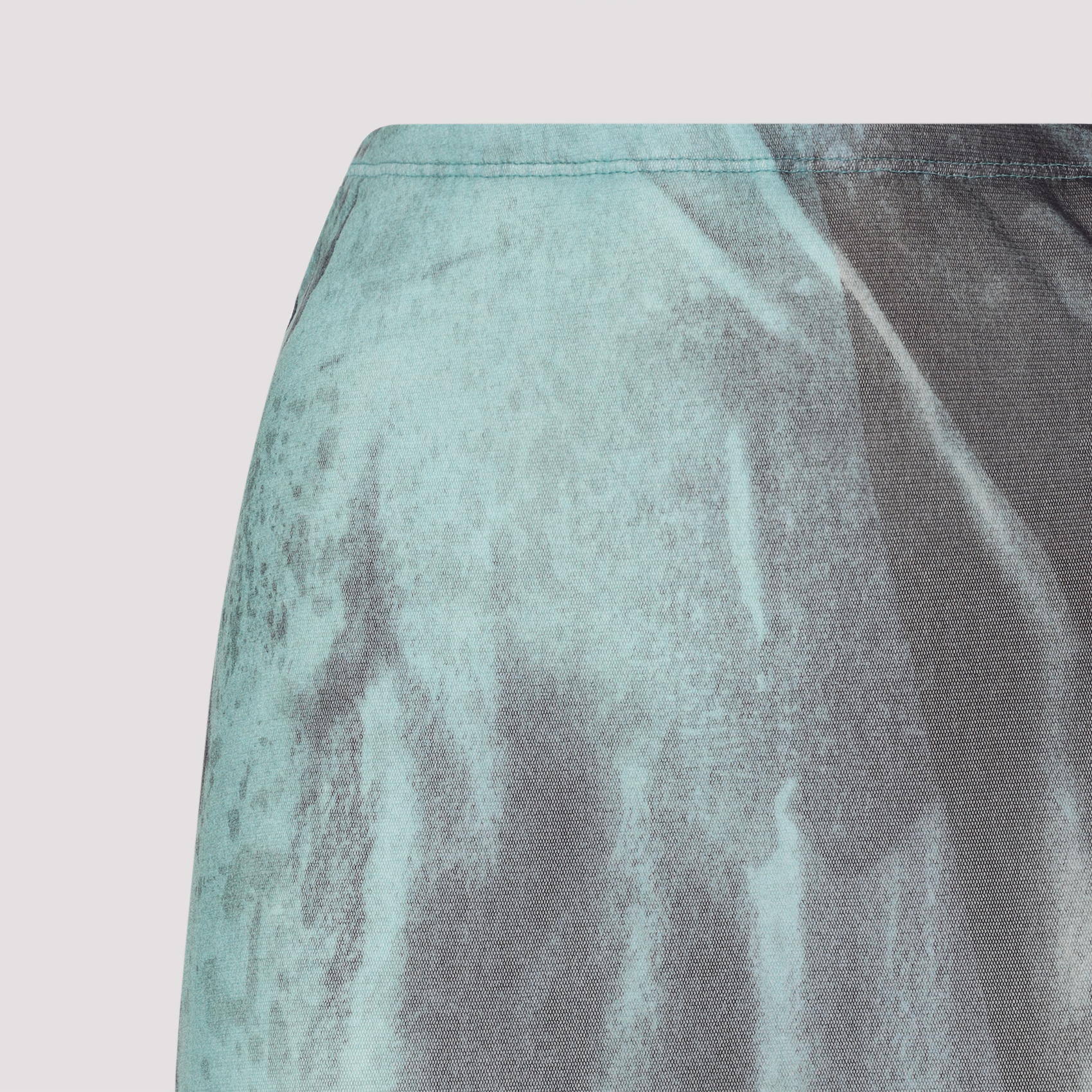 Jean Paul Gaultier Mesh Printed Water Long Skirt In Blue