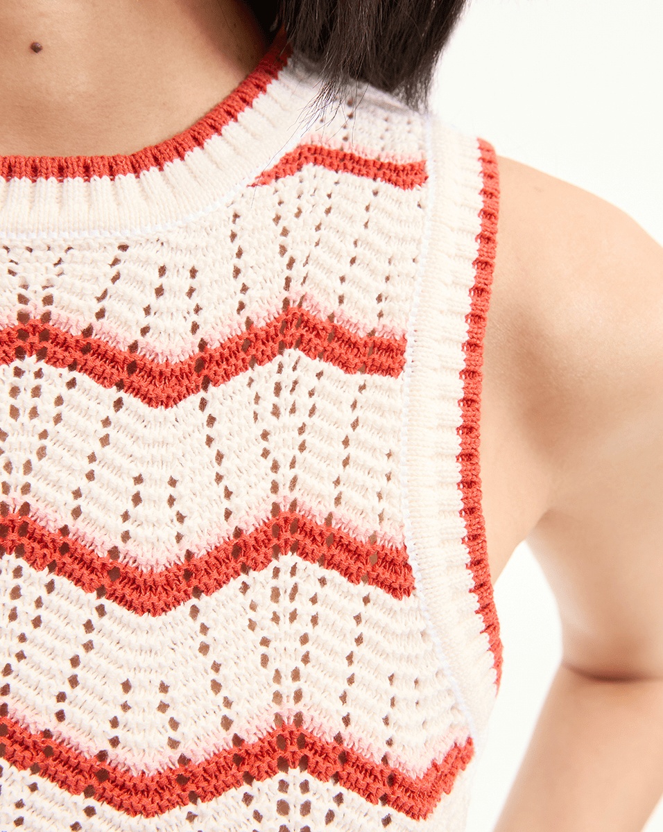 Shop Veronica Beard Jerrel Cropped Knit Tank Top In Rice White/pink Shell Color/persimmon Color