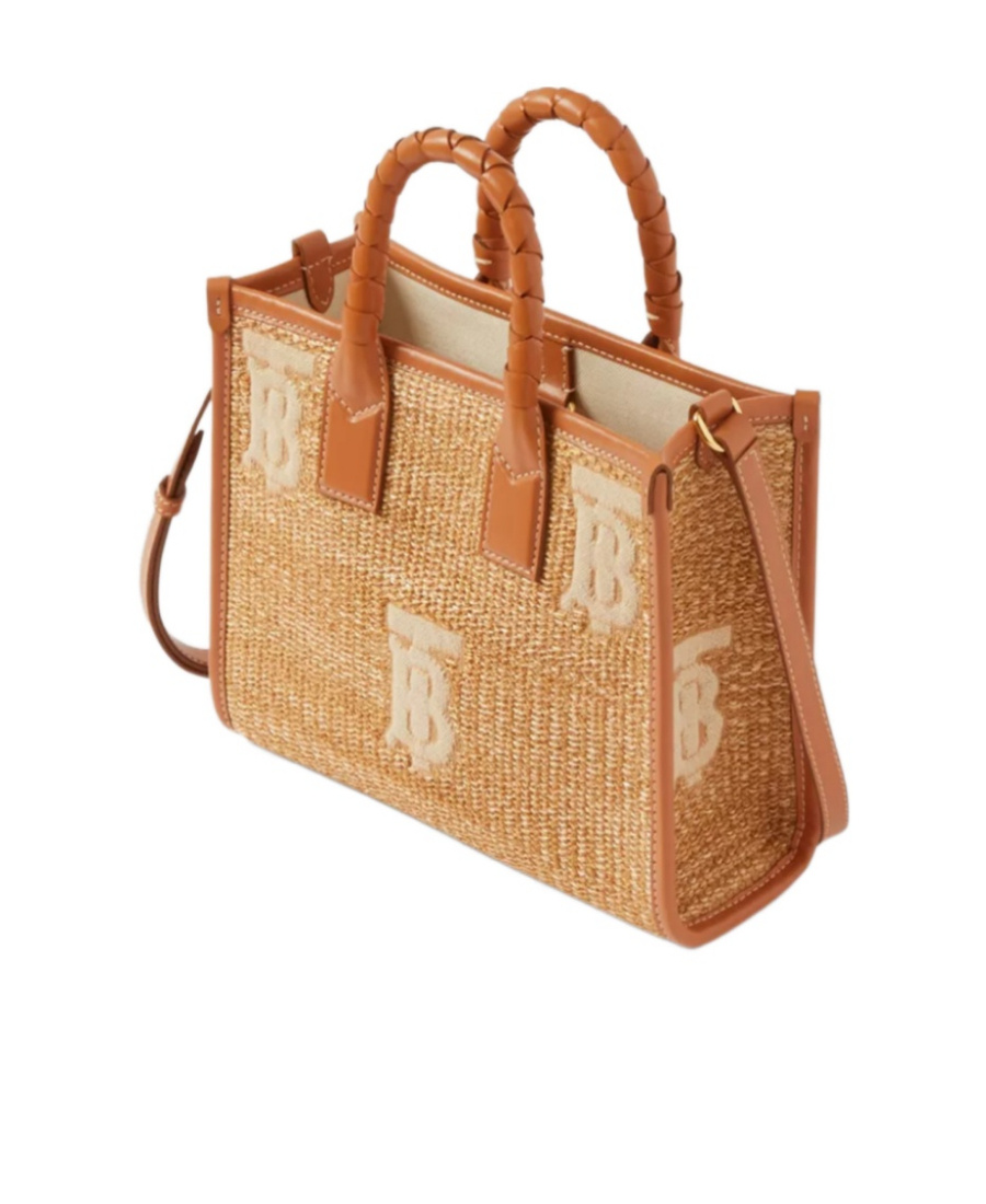 Burberry Mini Raffia Freya Tote Bag In Brown