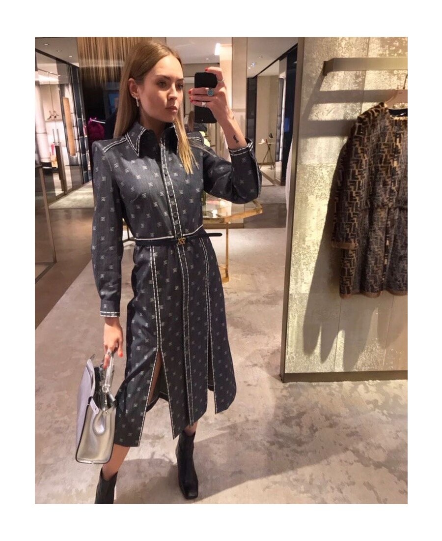 Fendi Karligraphy Motif Shirt Dress In Black